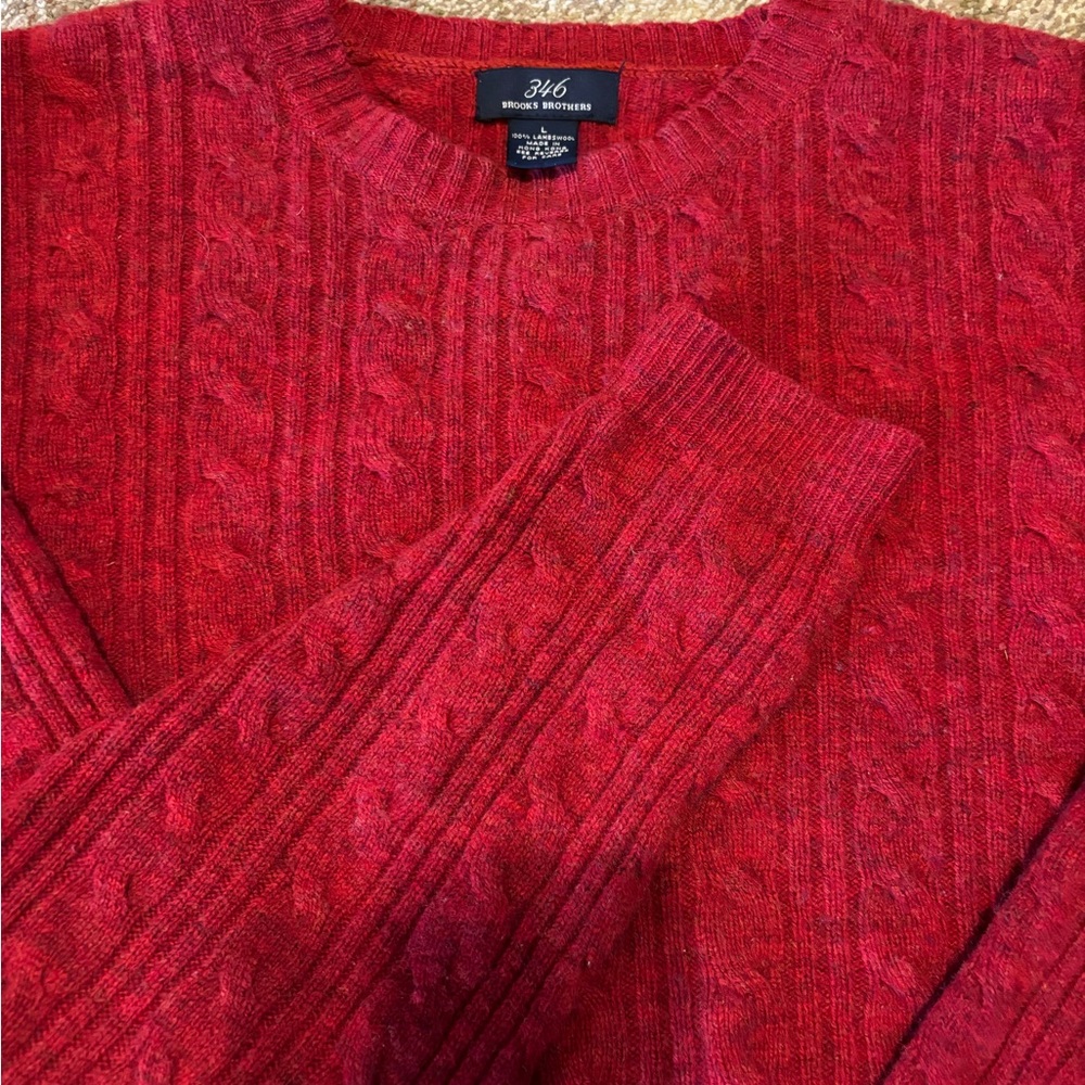 Brooks Brothers Red Cable-Knit Crewneck Sweater